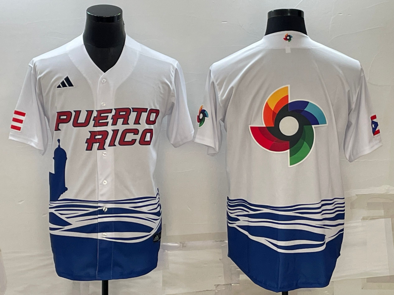 Men's Puerto Rico Baseball 2023 White World Baseball Big Logo With Patch Classic Stitched Jersey
